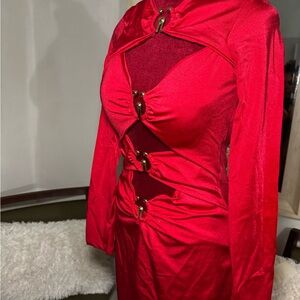 Red Cutout Ring Detail mini Dress